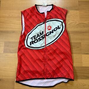 Men's Vintage Vomax Team Rossignol Red Black Zip Up Cycling Vest Gilet Sz Medium